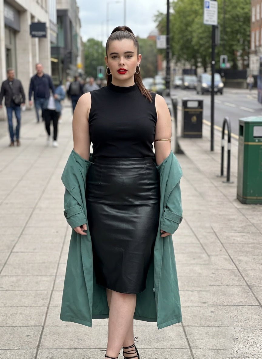 FAUX LEATHER PENCIL SKIRT | CURVY | black |