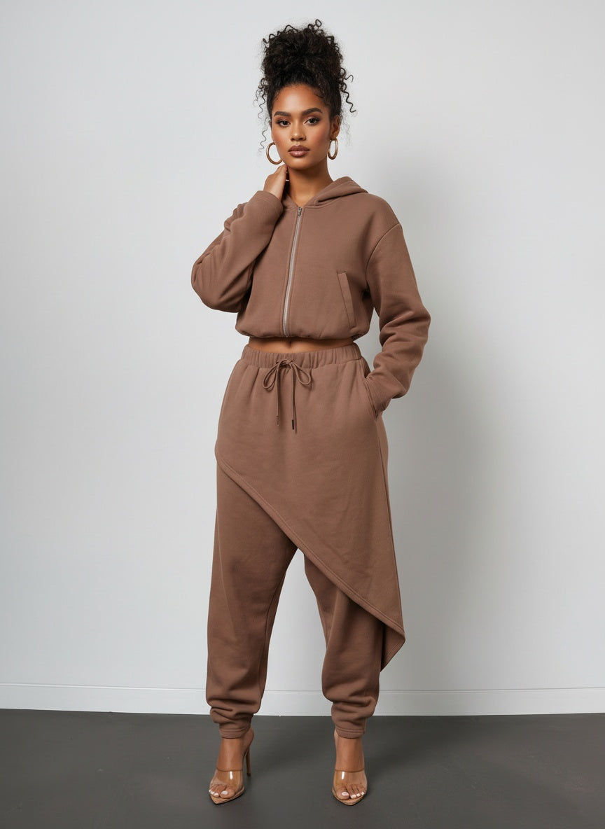 ASYMMETRIC MOTION FLEECE SET | ESPRESSO