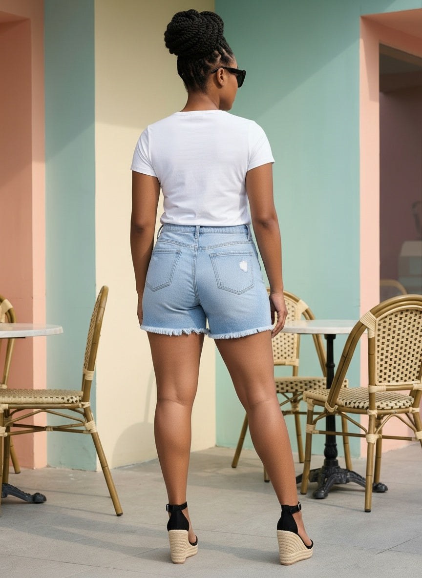 DISTRESSED DENIM SHORTS