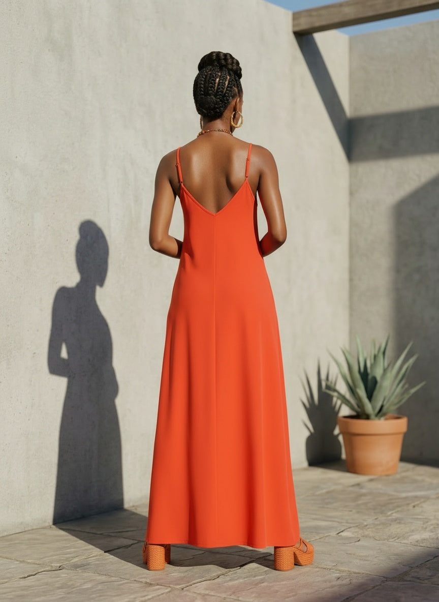 V-NECK MAXI SUN DRESS | ORANGE |
