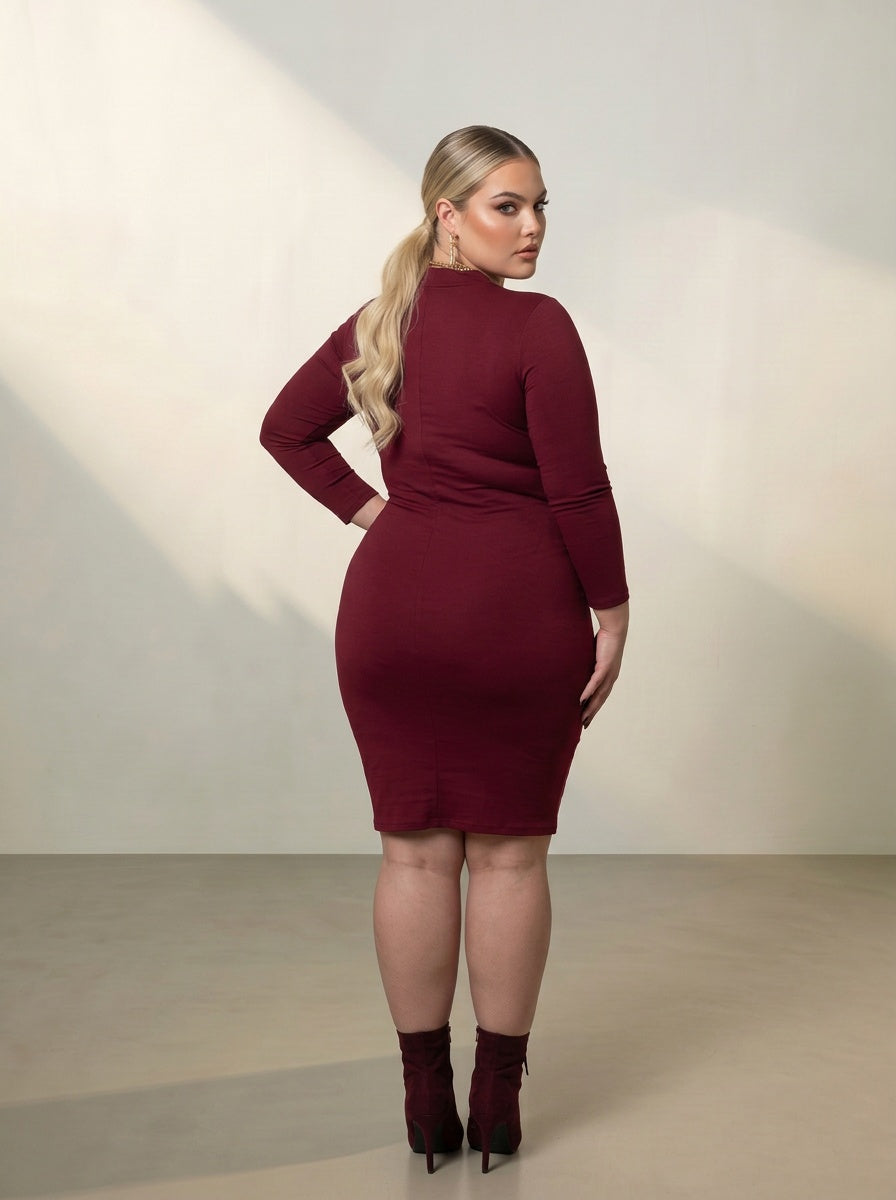 MOCK NECK MIDI BODYCON DRESS | CURVY |black| burgundy |