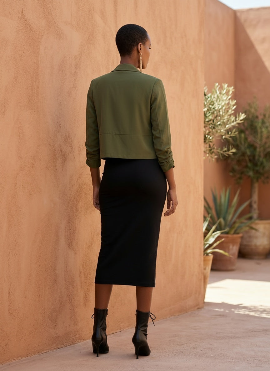 DRAPED COLLAR BLAZER| navy| black| olive|