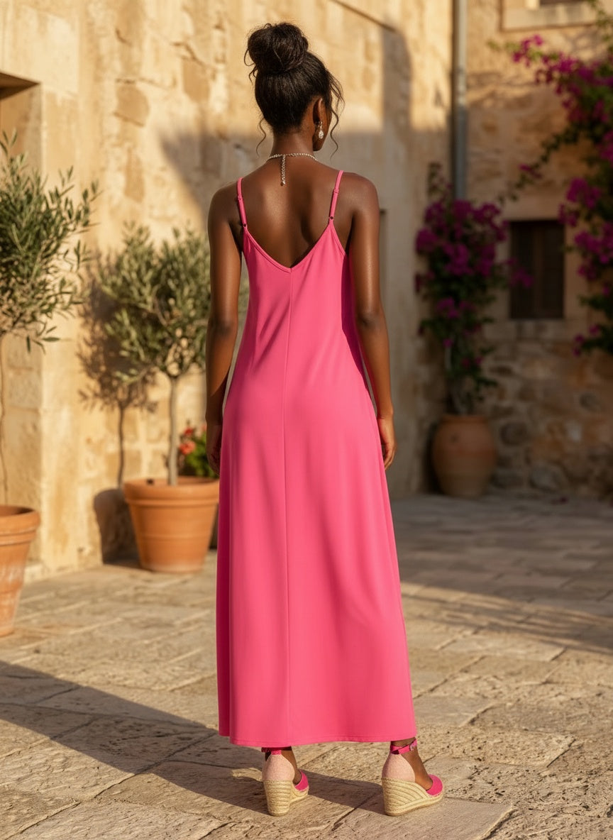 V-NECK MAXI SUN DRESS | HOT PINK |