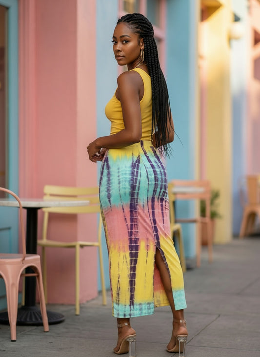TIE DYE MAXI SKIRT | YELLOW