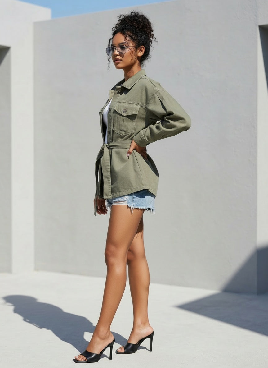 BELTED DENIM SHACKET