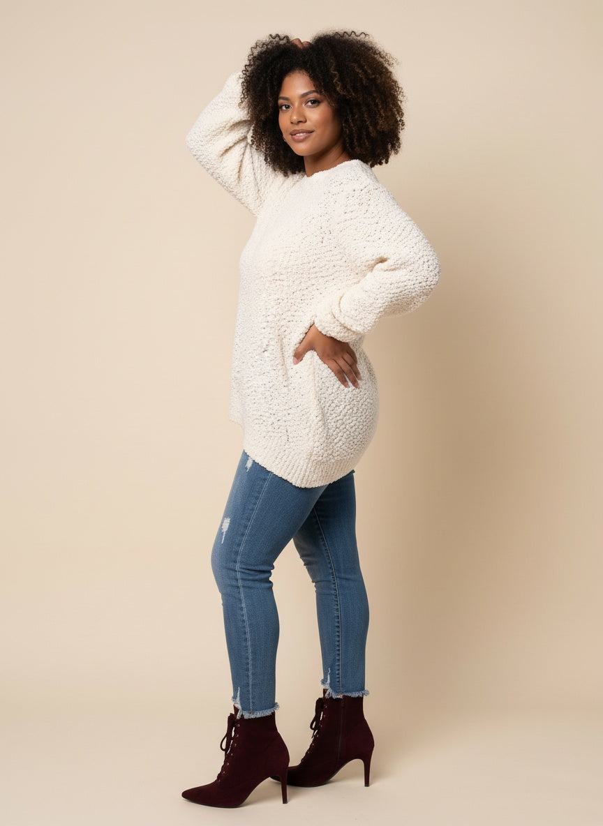 POPCORN SWEATER | CURVY | ivory|