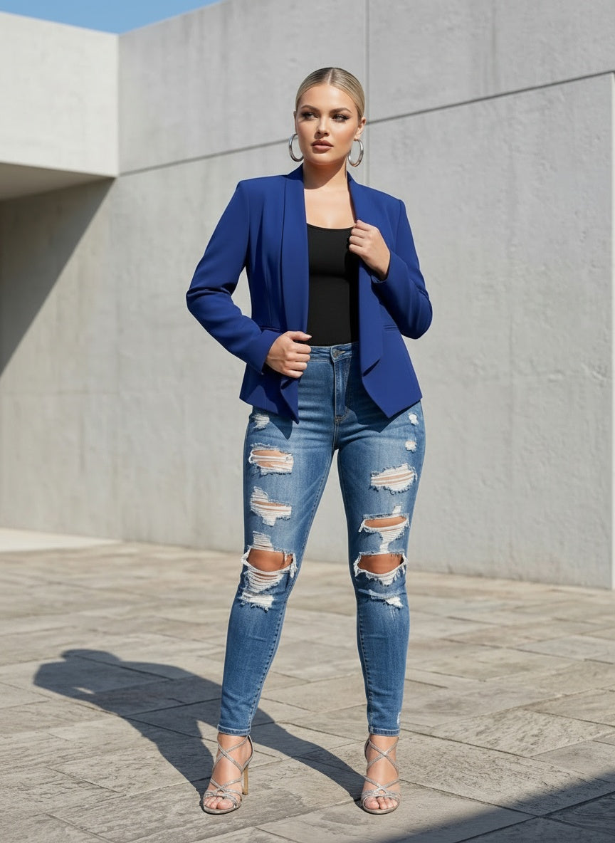 DRAPED COLLAR BLAZER | CURVY | black| navy|