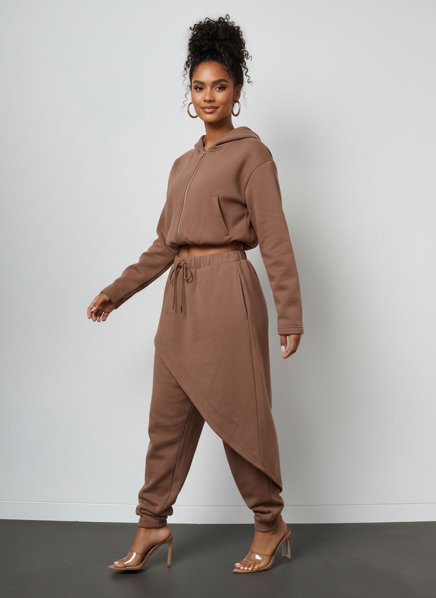 ASYMMETRIC MOTION FLEECE SET | ESPRESSO