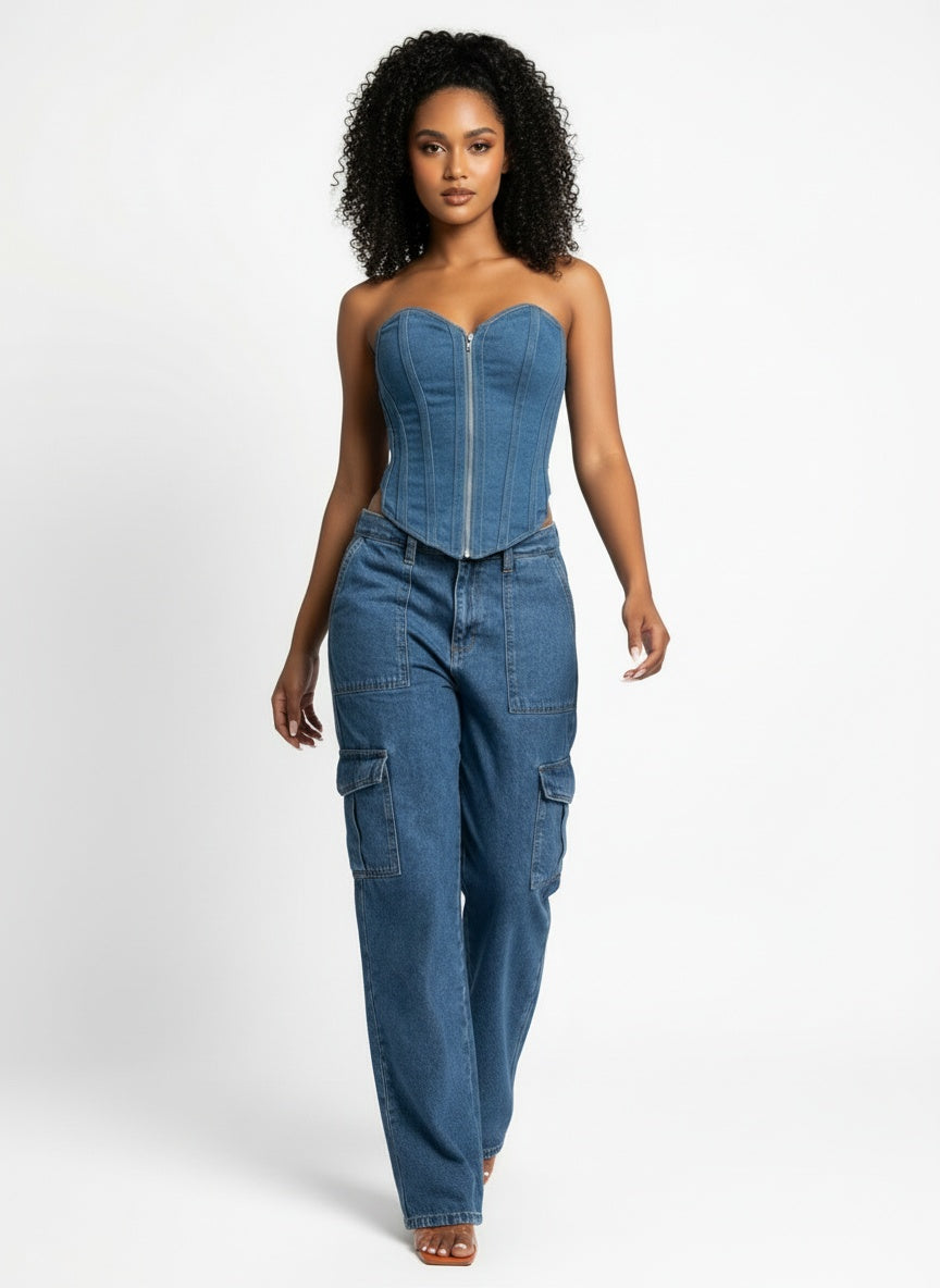 STRETCH CARGO DENIM PANTS