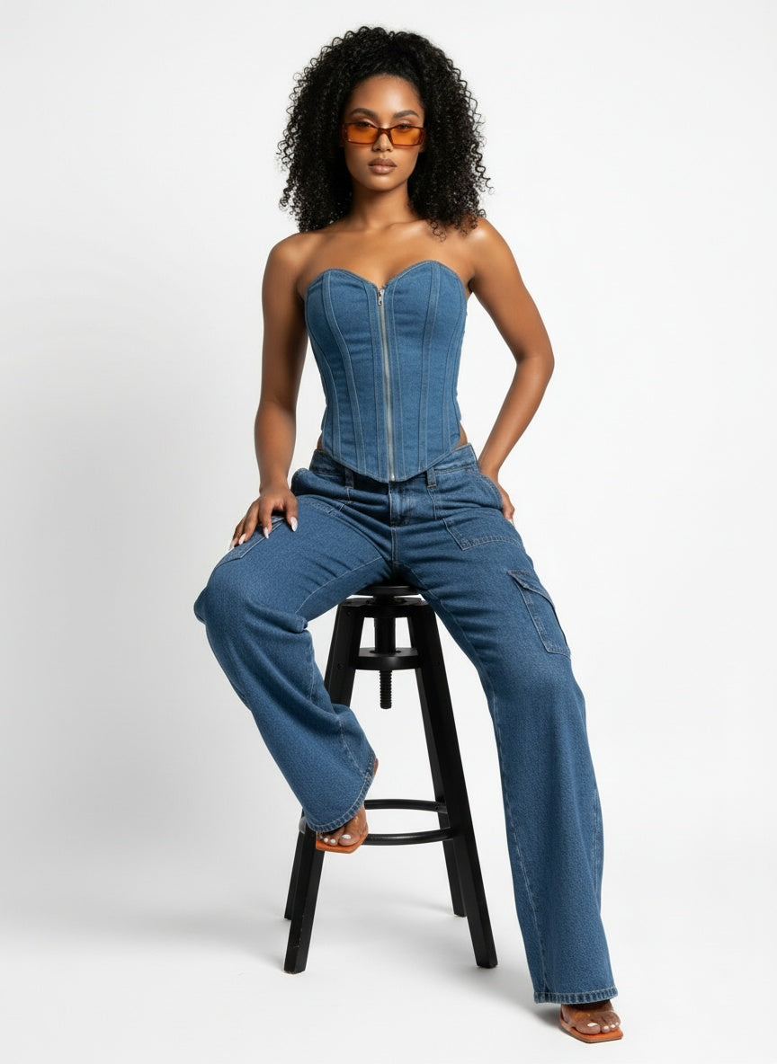 STRETCH CARGO DENIM PANTS