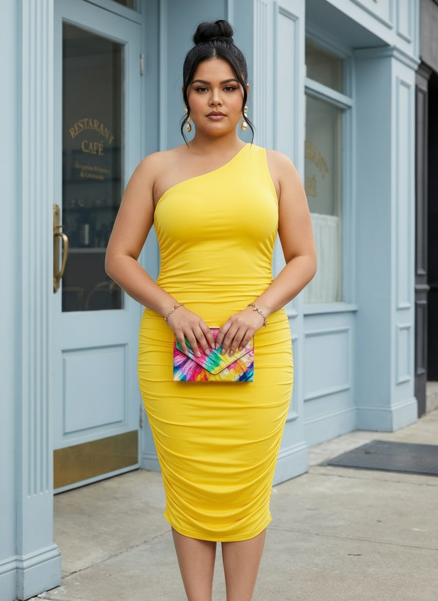 ONE SHOULDER MIDI DRESS | CURVY