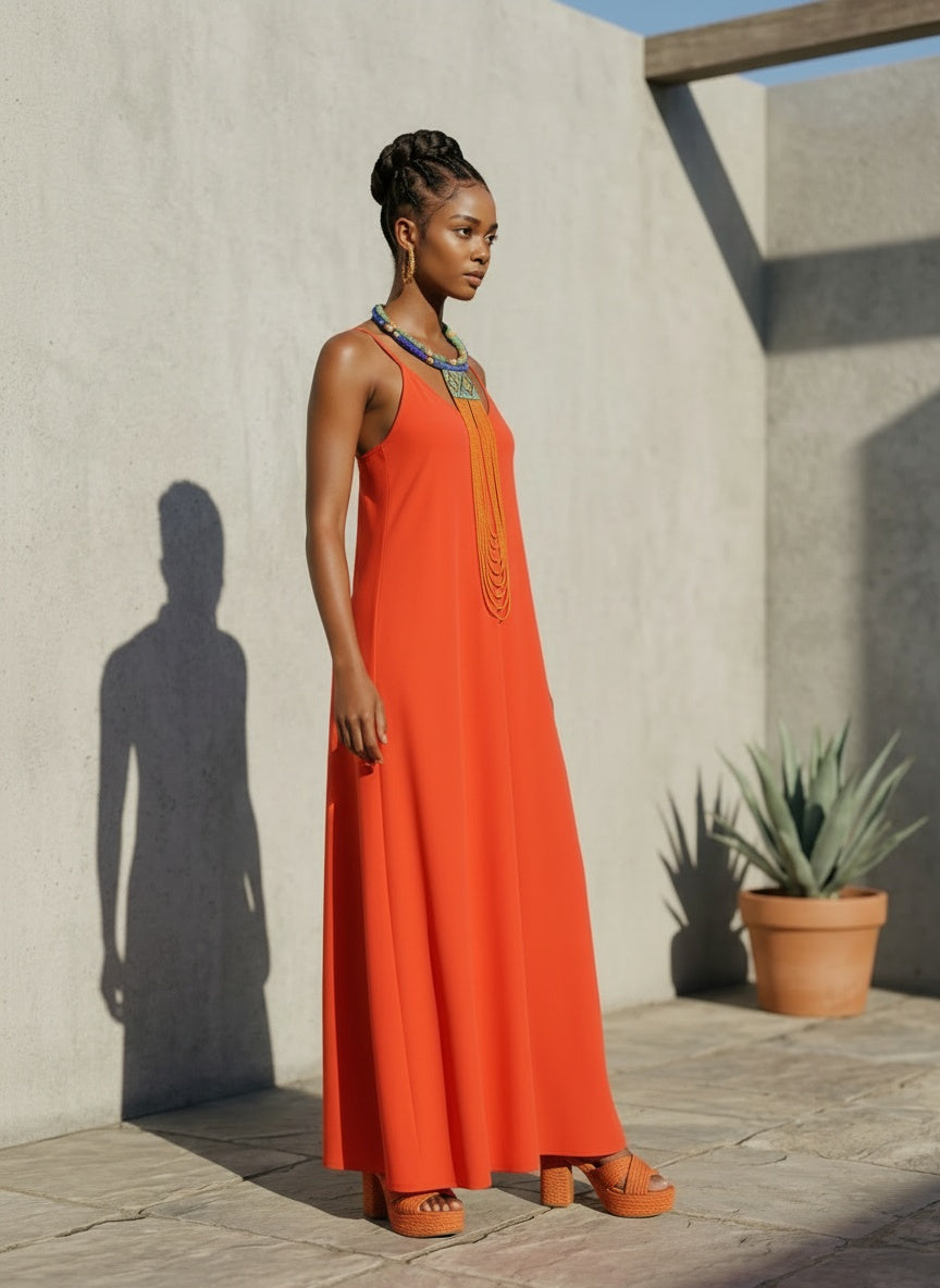 V-NECK MAXI SUN DRESS | ORANGE |