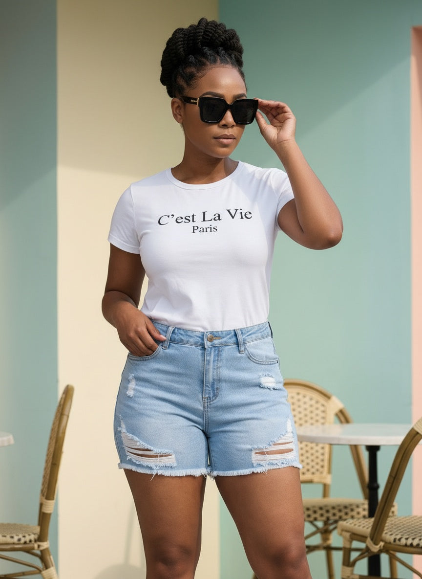 DISTRESSED DENIM SHORTS