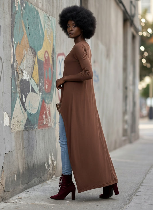 HIGH-LOW LONGLINE TOP| white| mocha |