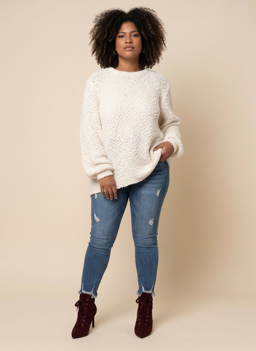 POPCORN SWEATER | CURVY | ivory|