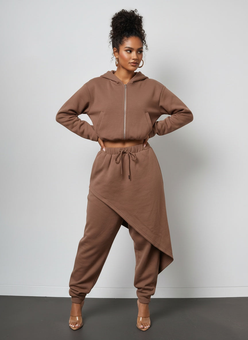 ASYMMETRIC MOTION FLEECE SET | ESPRESSO