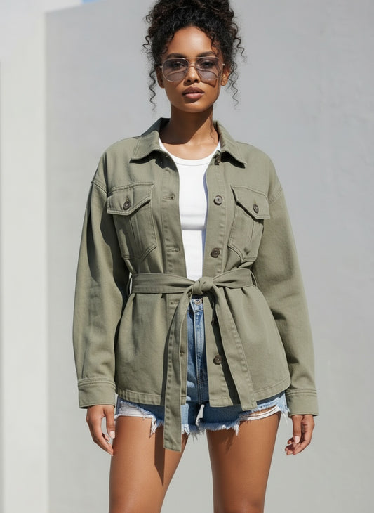 BELTED DENIM SHACKET
