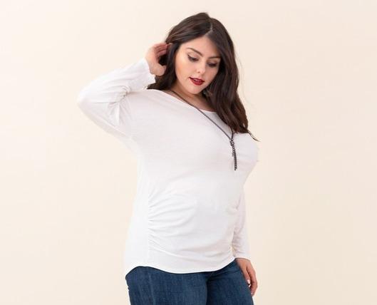 LONG SLEEVE SIDE CINCHED TOP | CURVY |