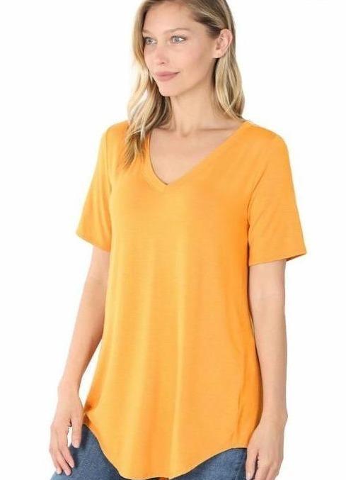 BUTTERY SOFT V-NECK TEE | hunter green| mustard| burgundy|