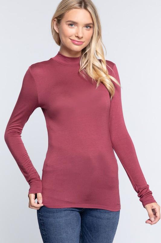 BUTTERY SOFT MOCK NECK TOP| black | smoked rose|