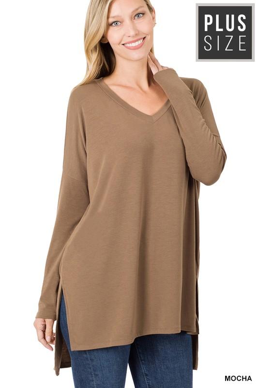 BUTTERY SOFT HIGH LOW HEM TOP | CURVY |mustard| bone| mocha| hunter green|