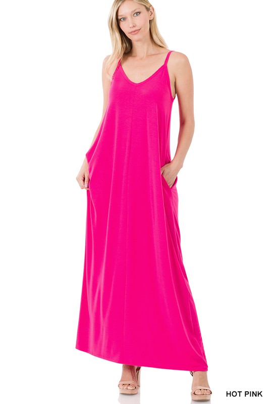 V-NECK MAXI SUN DRESS | HOT PINK |