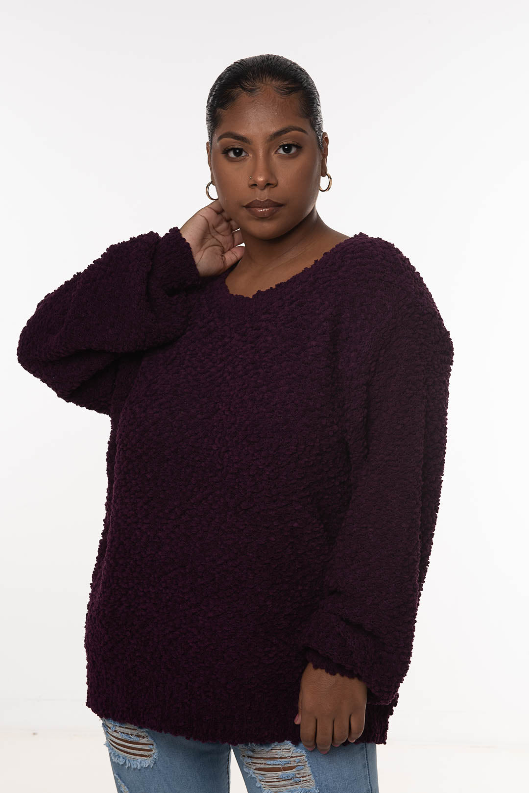 POPCORN SWEATER | CURVY | grape |