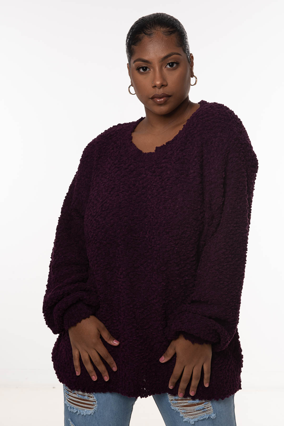 POPCORN SWEATER | CURVY | grape |