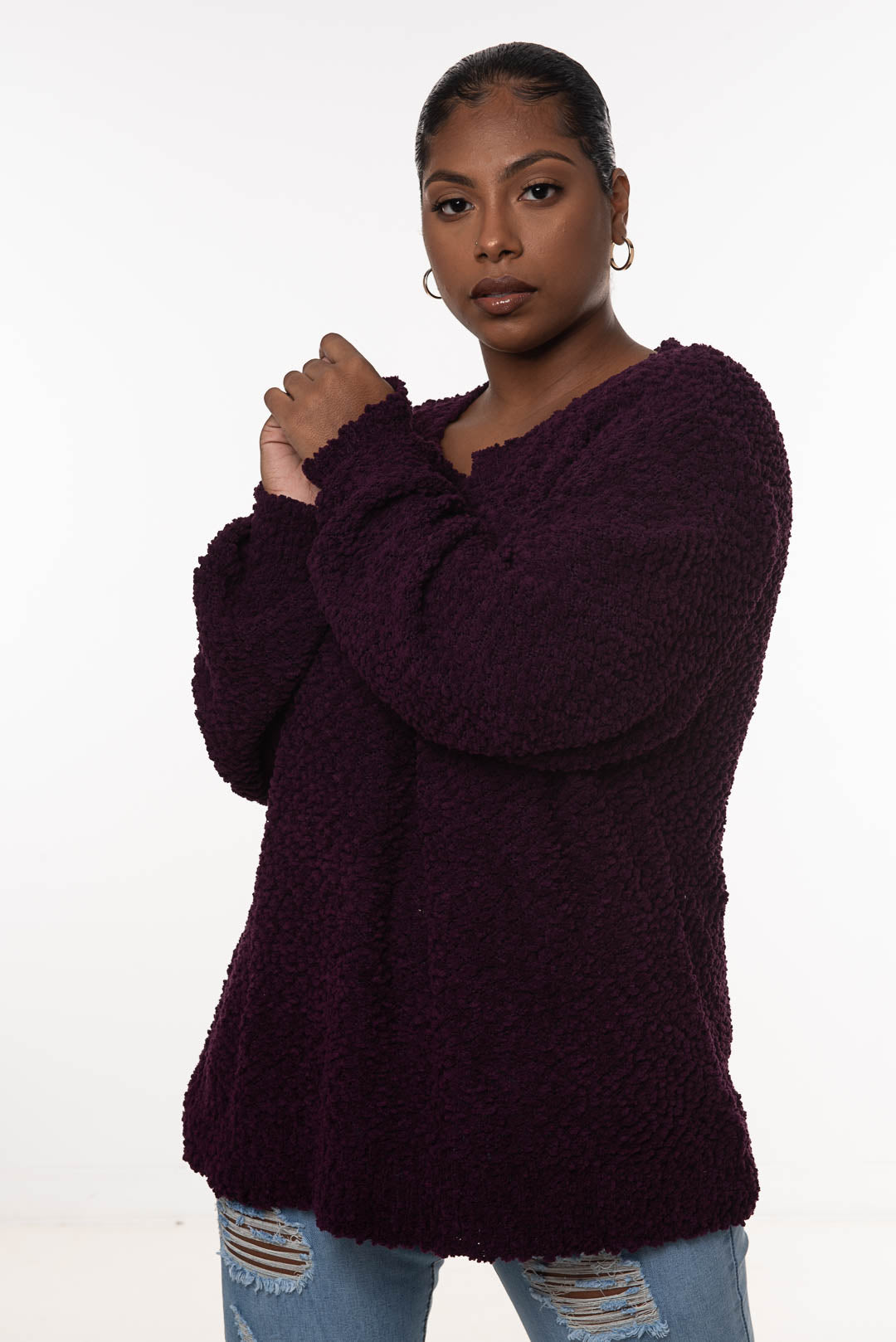 POPCORN SWEATER | CURVY | grape |