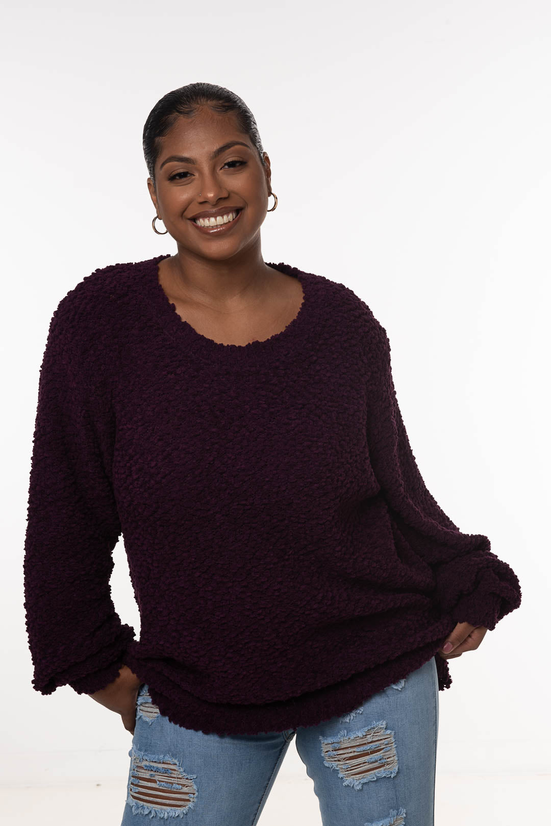 POPCORN SWEATER | CURVY | grape |