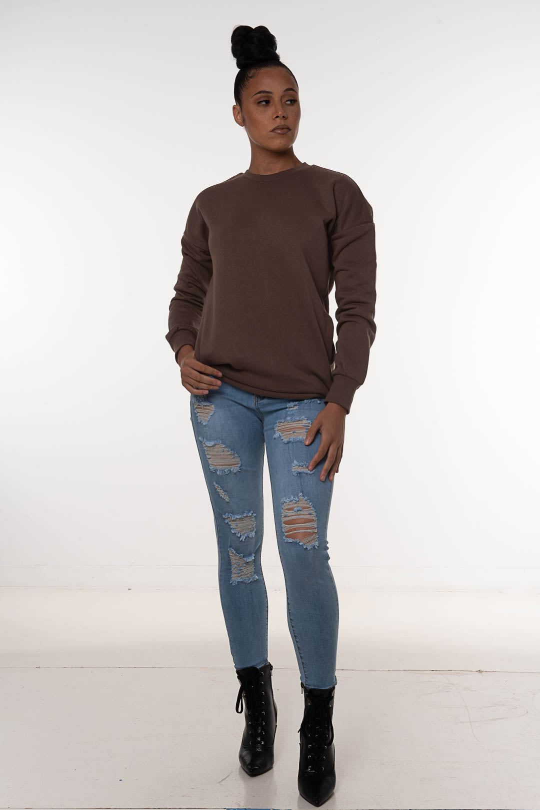 ROUND NECK SWEATSHIRT |mocha | sizes up to 3XL |