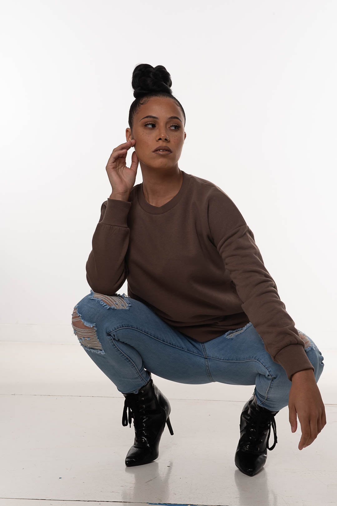 ROUND NECK SWEATSHIRT |mocha | sizes up to 3XL |