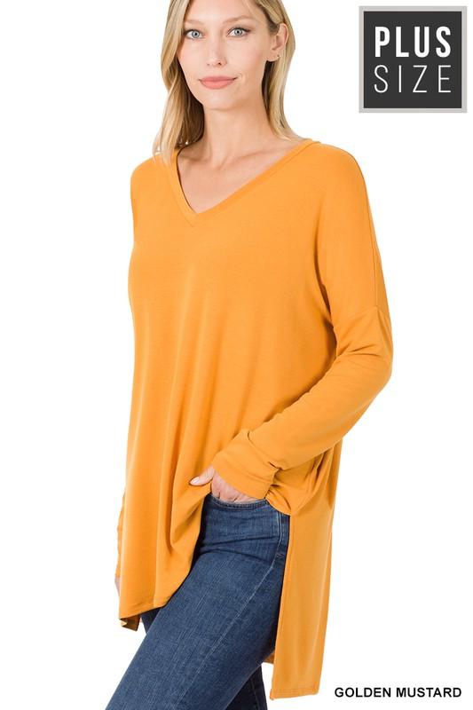 BUTTERY SOFT HIGH LOW HEM TOP | CURVY |mustard| bone| mocha| hunter green|