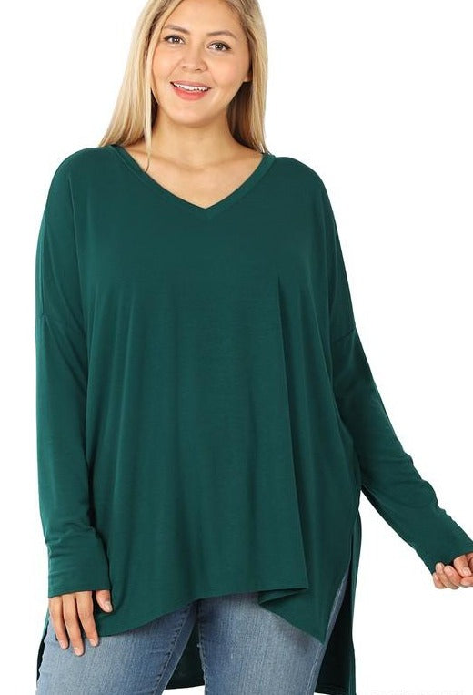 BUTTERY SOFT HIGH LOW HEM TOP | CURVY |mustard| bone| mocha| hunter green|